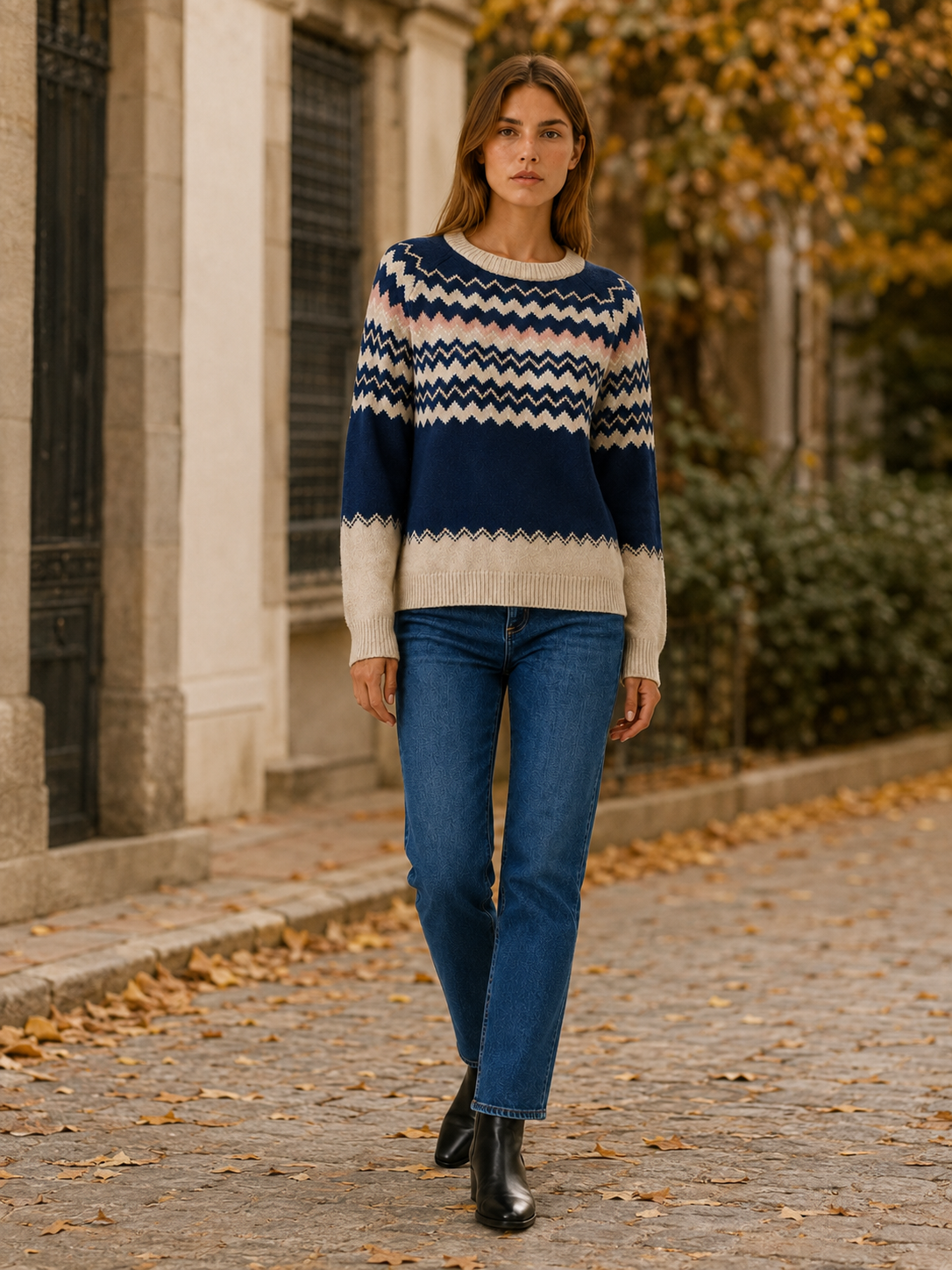 Lethoria | Crew Neck Sweater with Geometric Pattern