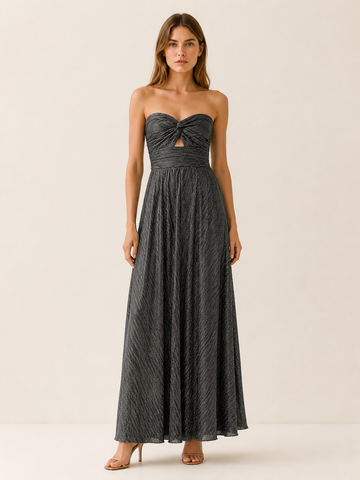 Linnea | Metallic Maxi Dress with Strapless Pleated Design
