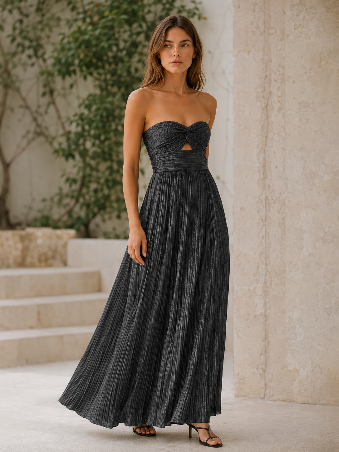Metallic Maxi Dress with Strapless Design JV London Metallic Maxi Dress with Strapless Design JV London