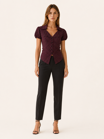 Livia | Gingham Blouse with Tie Back