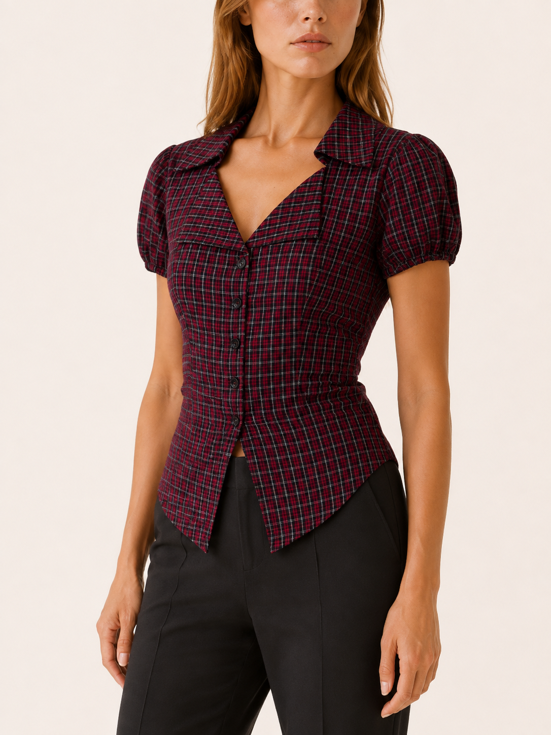 Livia | Gingham Blouse with Tie Back