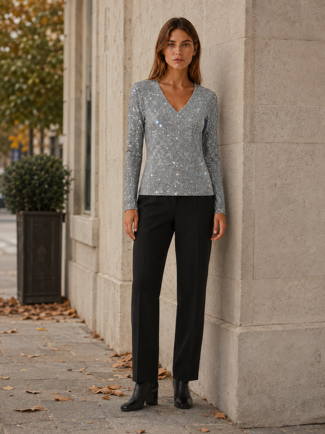 Loraveth | Women's Sequin V Neck Jumper