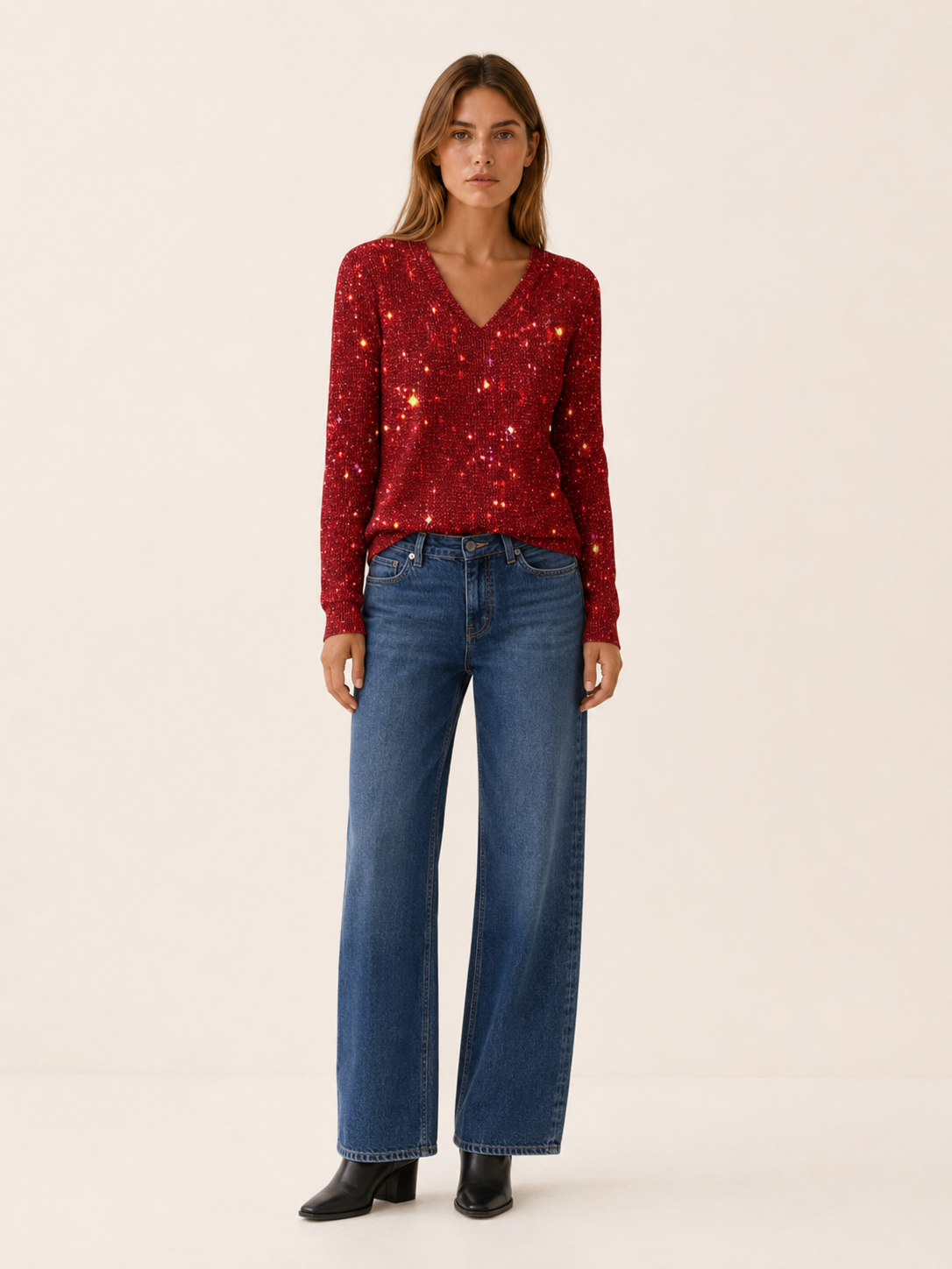 Loraveth | Women's Sequin V Neck Jumper
