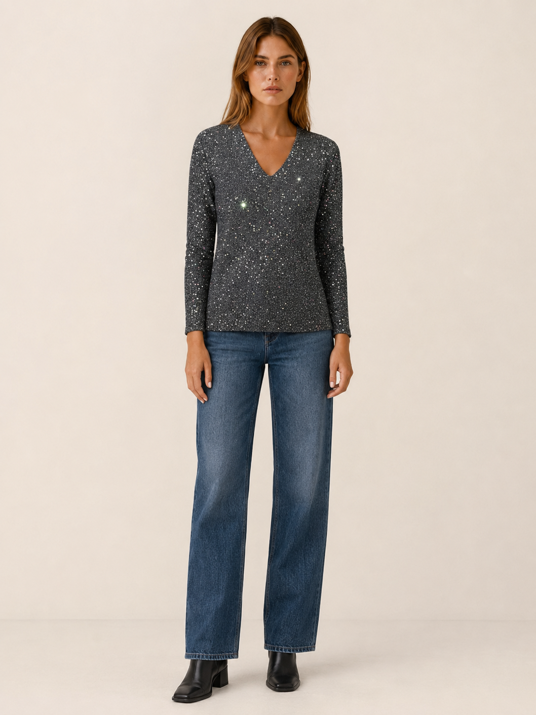 Loraveth | Women's Sequin V Neck Jumper