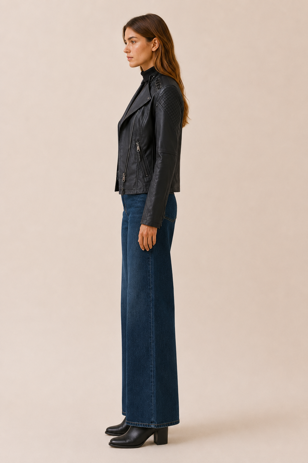 Lucienne | Women's Leather-Look Biker Jacket with Lace-Up Detail