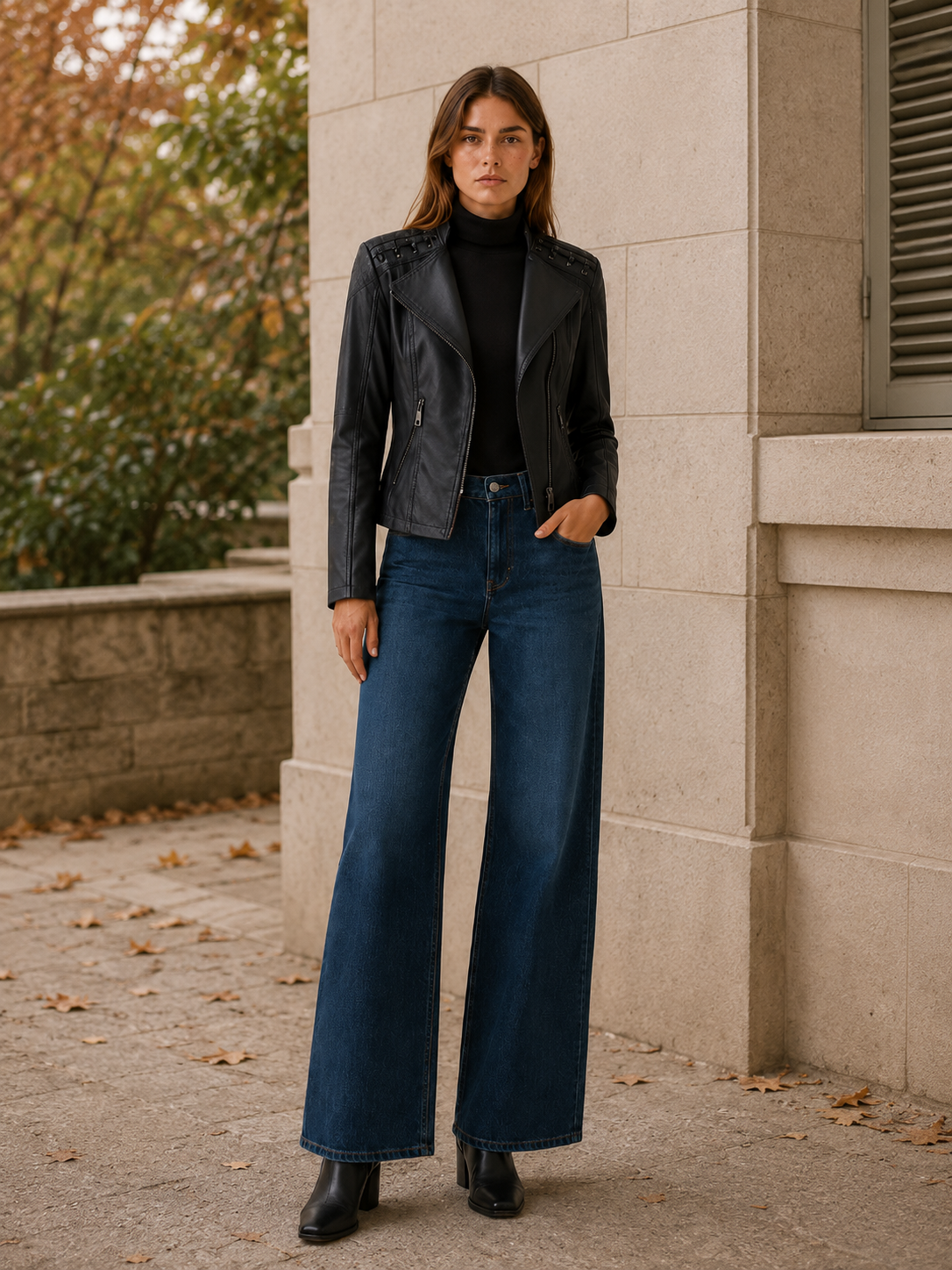 Lucienne | Women's Leather-Look Biker Jacket with Lace-Up Detail