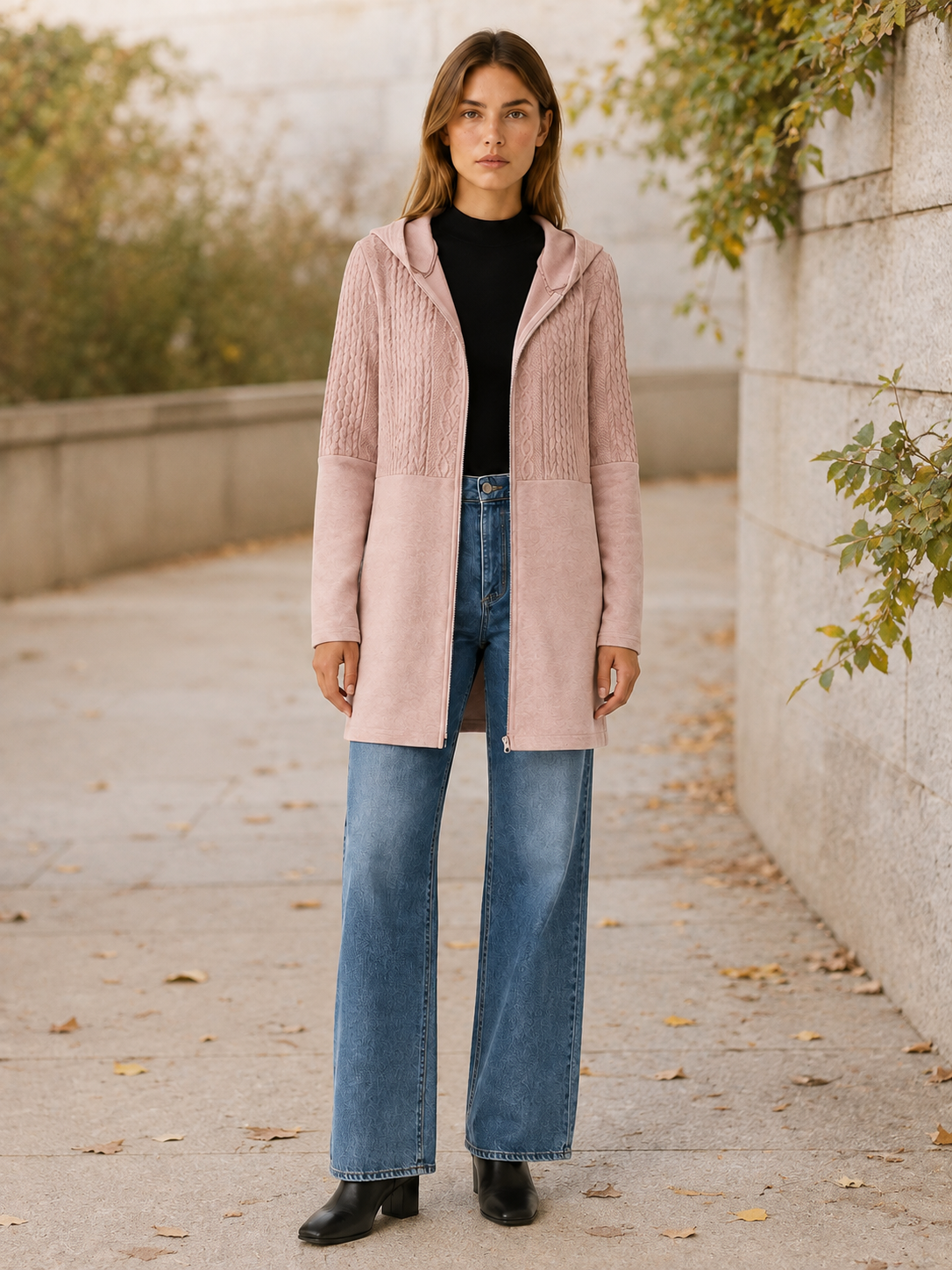 Ludivine | Women's Textured Hooded Longline Jacket