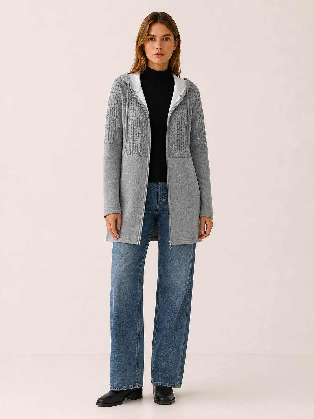 Ludivine | Women's Textured Hooded Longline Jacket