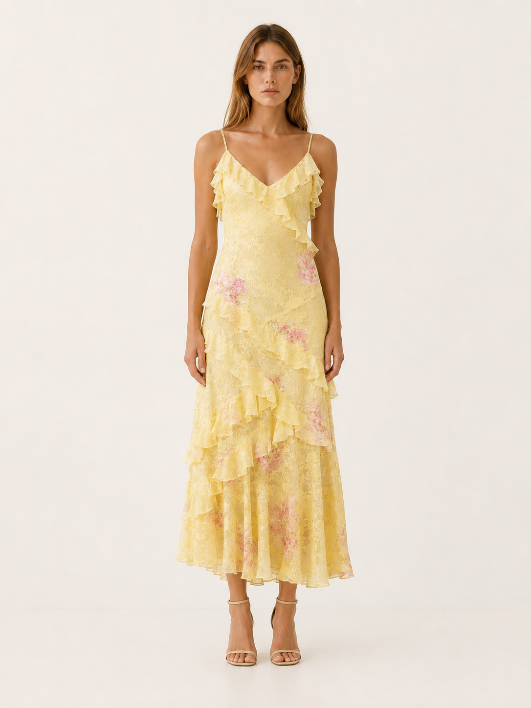 Lumi | Floral Maxi Dress with Tiered Ruffle Lace Detail