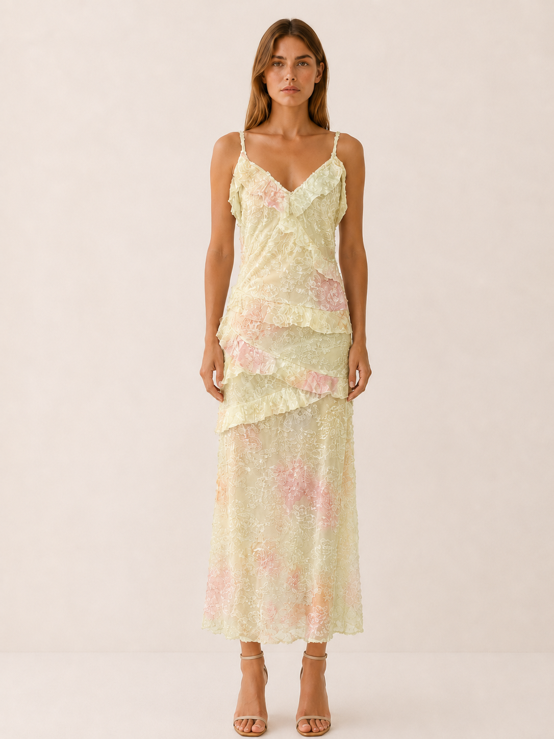 Lumi | Floral Maxi Dress with Tiered Ruffle Lace Detail