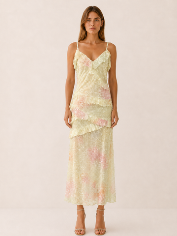 Lumi | Floral Maxi Dress with Tiered Ruffle Lace Detail