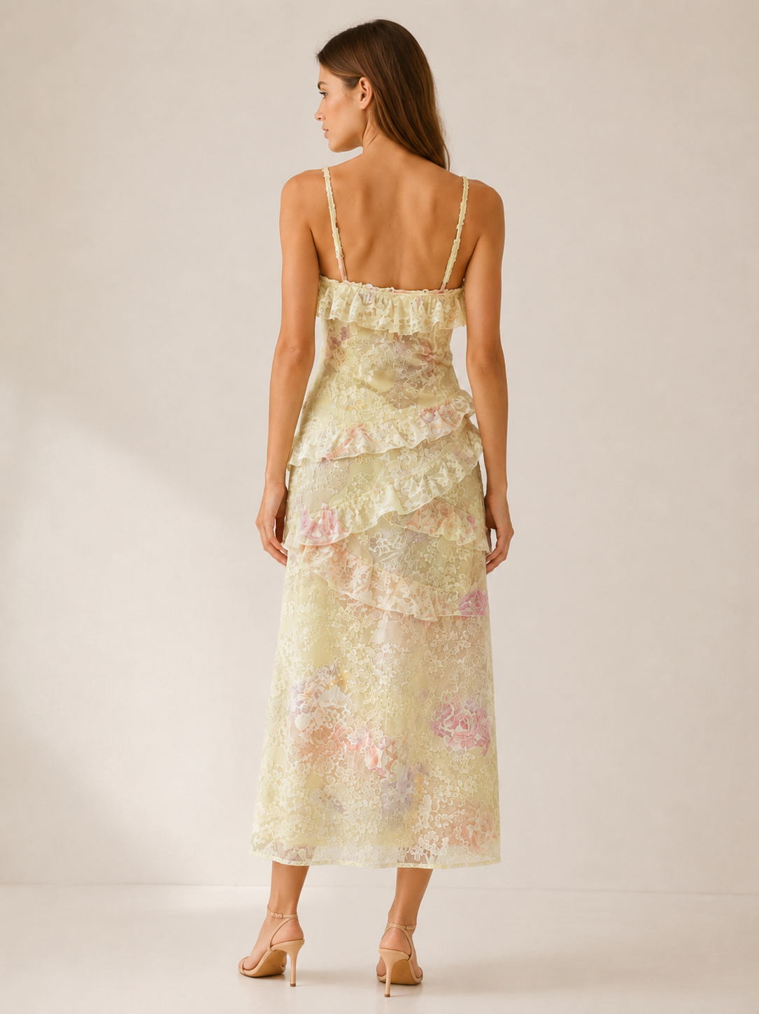 Lumi | Floral Maxi Dress with Tiered Ruffle Lace Detail