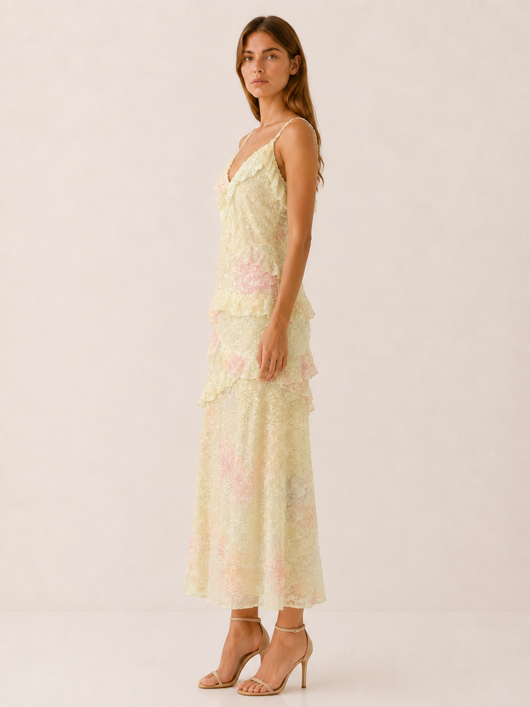 Lumi | Floral Maxi Dress with Tiered Ruffle Lace Detail
