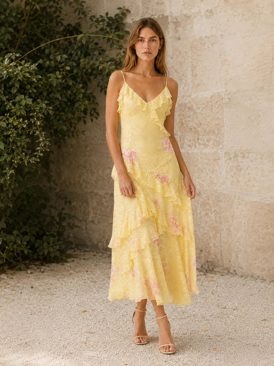 Lumi | Floral Maxi Dress with Tiered Ruffle Lace Detail