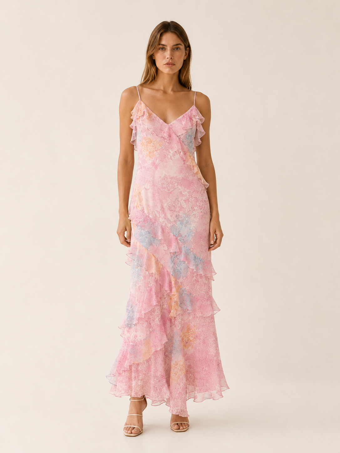 Lumi | Floral Maxi Dress with Tiered Ruffle Lace Detail