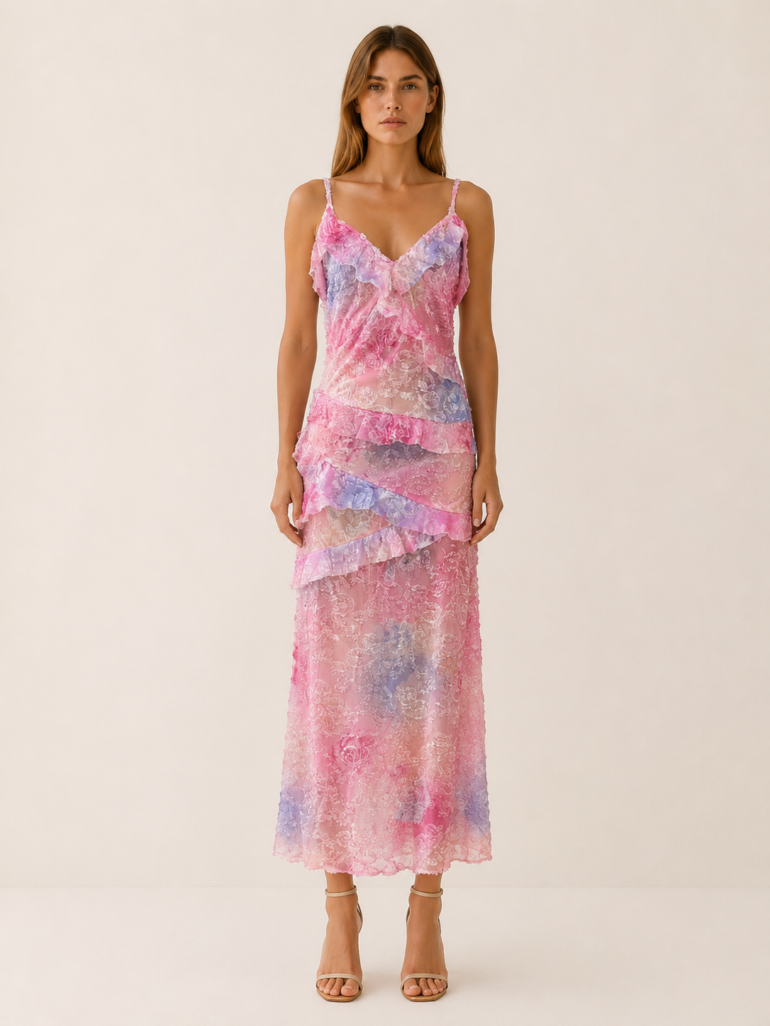 Lumi | Floral Maxi Dress with Tiered Ruffle Lace Detail