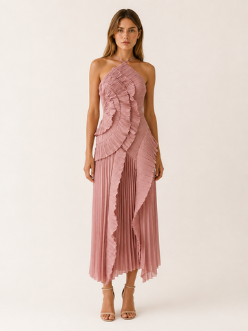 Luna | Halter Neck Maxi Dress with Ruffle Detail