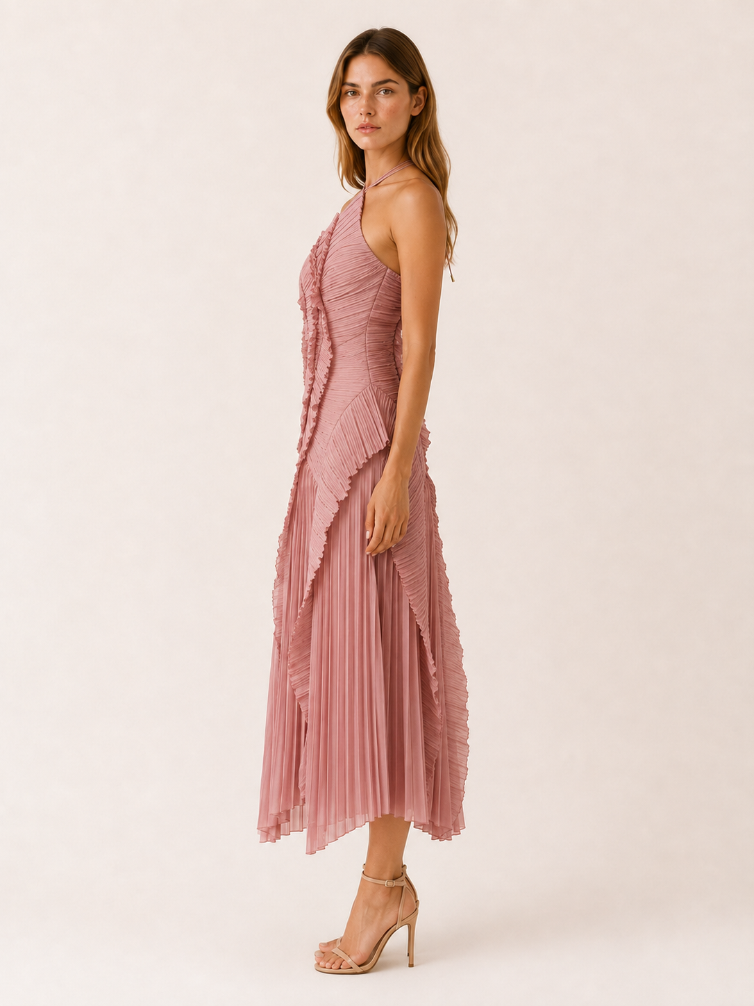Luna | Halter Neck Maxi Dress with Ruffle Detail