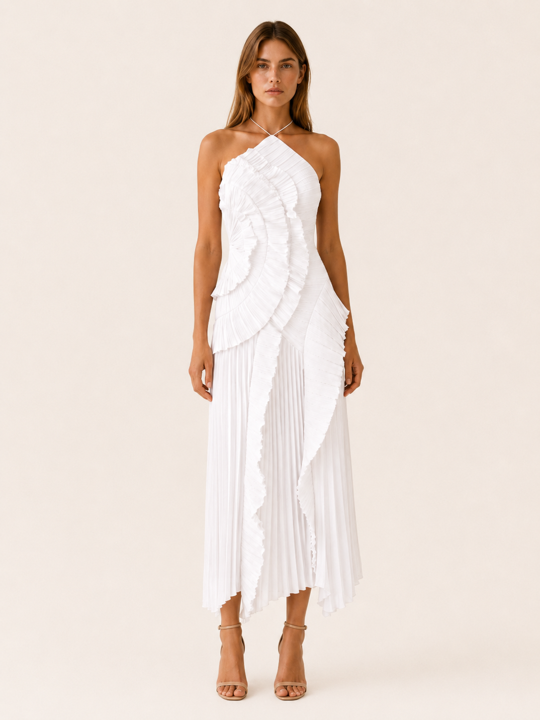 Luna | Halter Neck Maxi Dress with Ruffle Detail