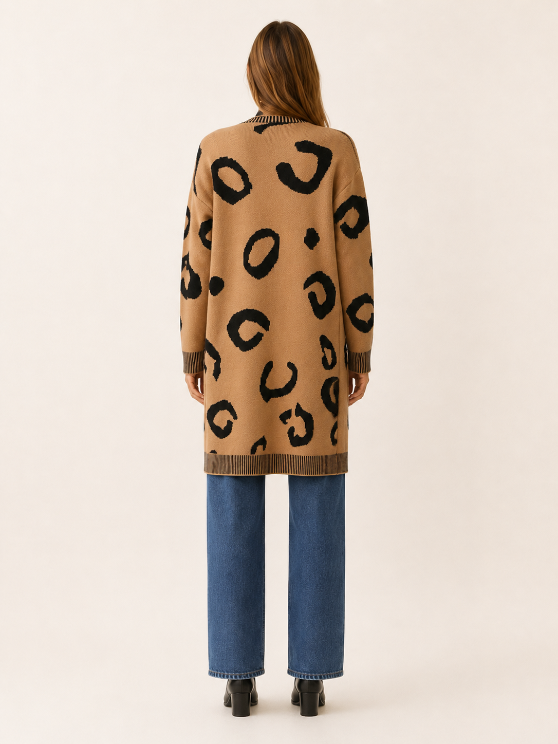 Lunara | Long Cardigan with Leopard Print and Front Pockets