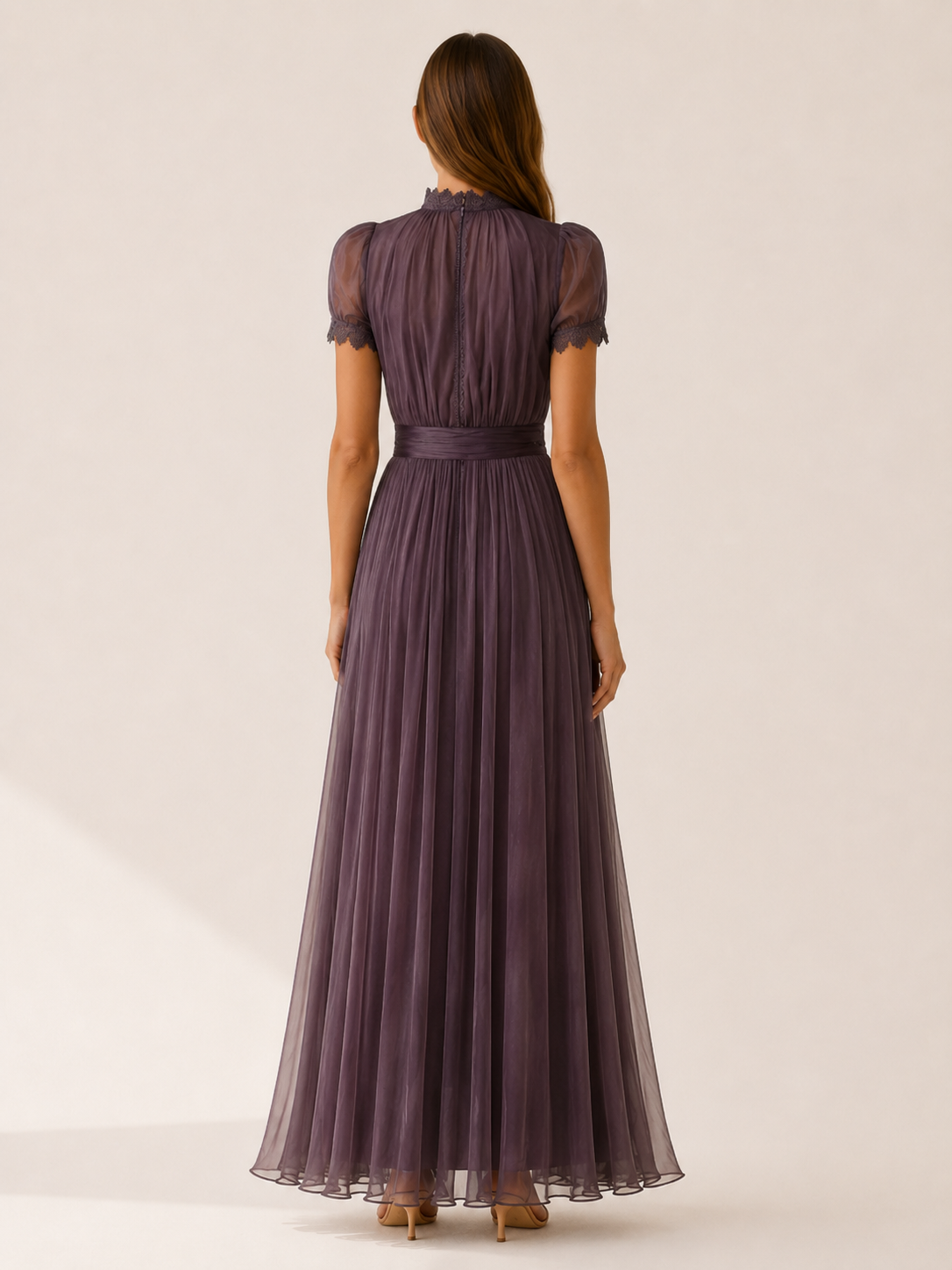 Lunelle | Chiffon Maxi Dress with Lace Trim Flowing Skirt