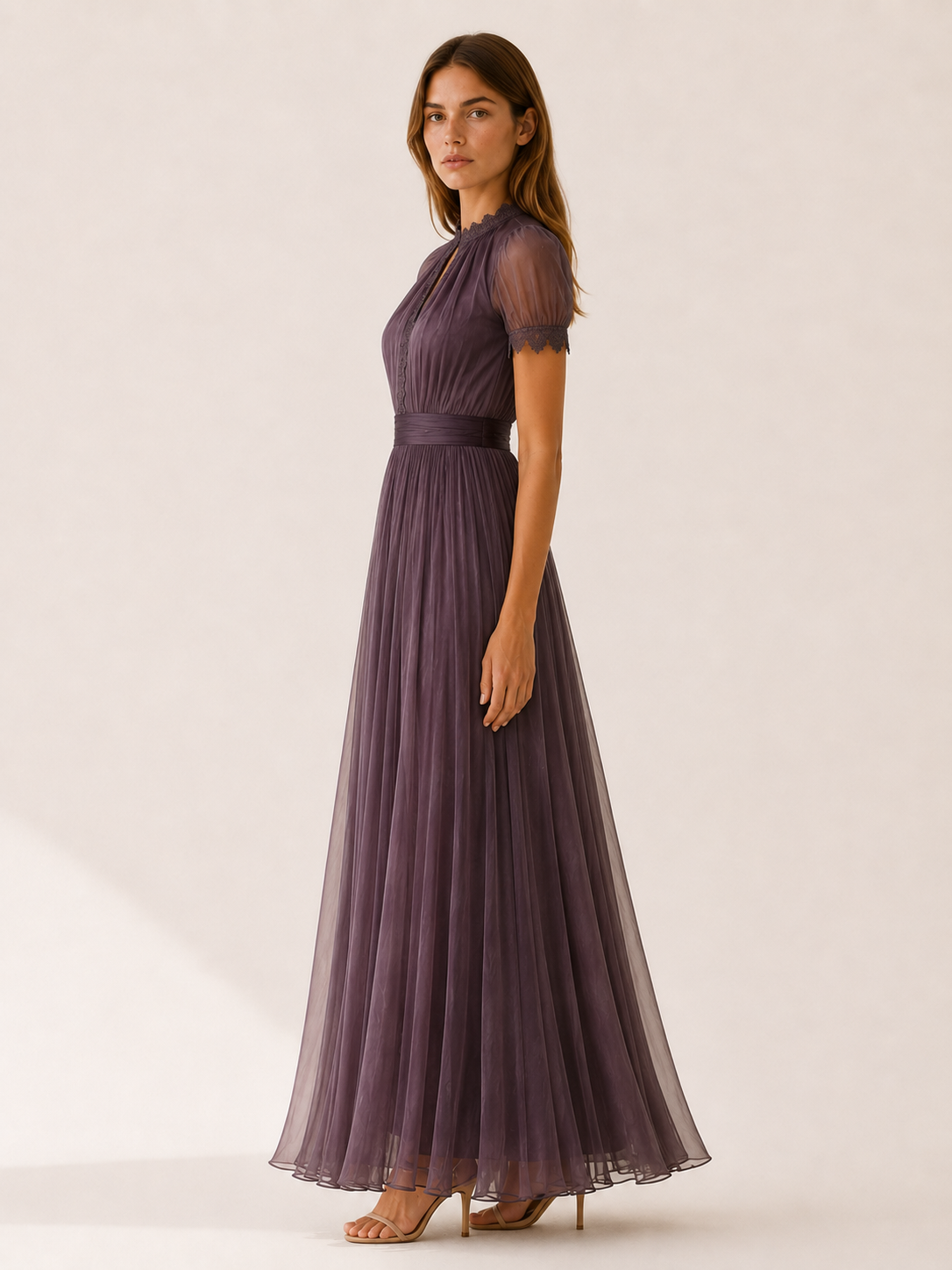 Lunelle | Chiffon Maxi Dress with Lace Trim Flowing Skirt