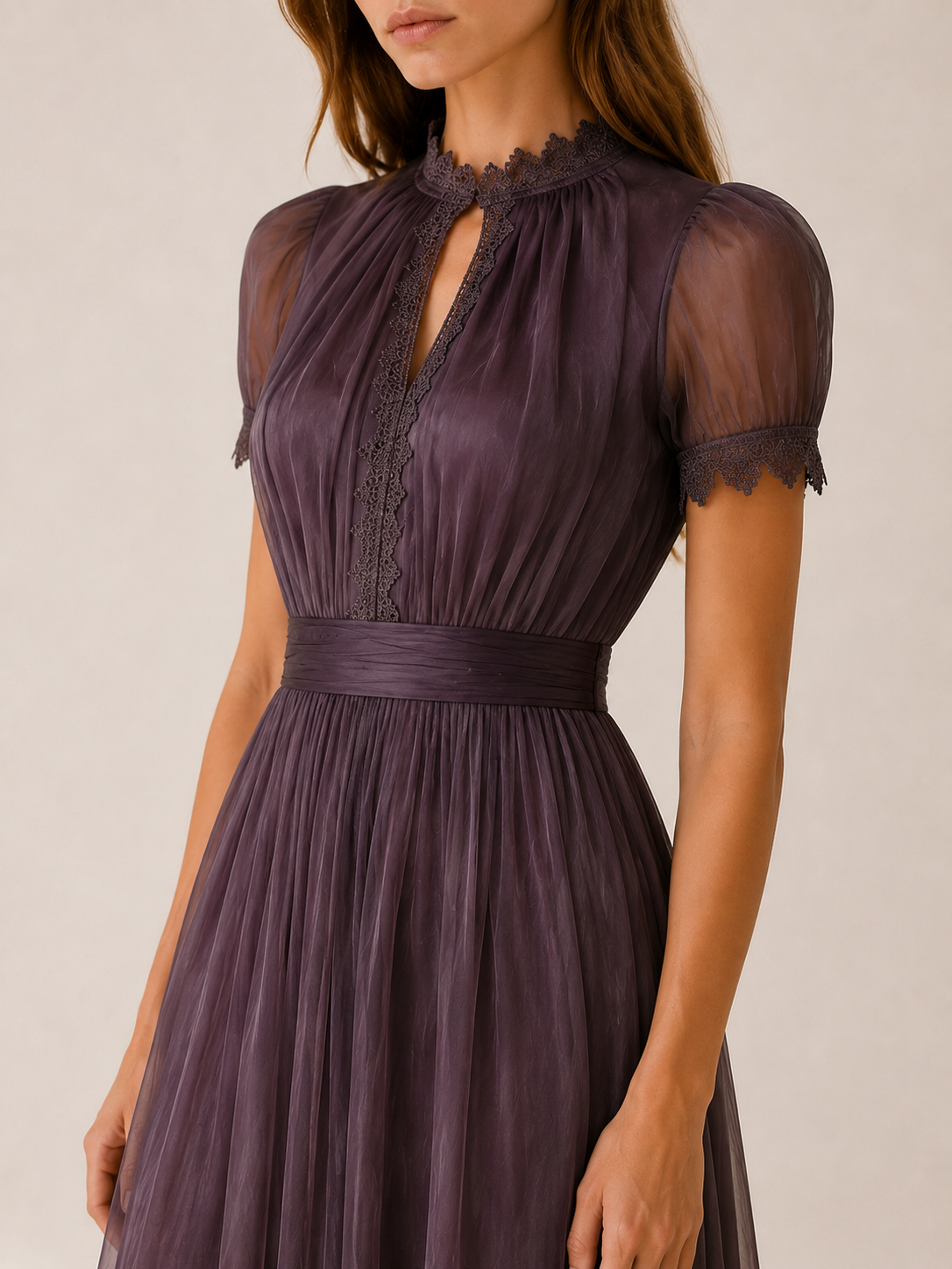 Lunelle | Chiffon Maxi Dress with Lace Trim Flowing Skirt