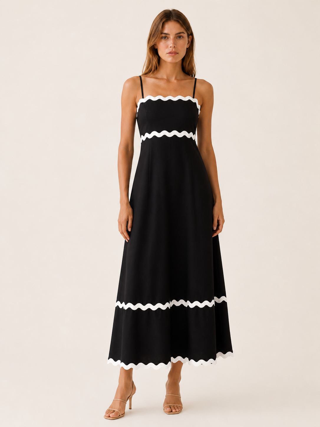 Lysandra | Scalloped Maxi Dress with Ric Rac Trim