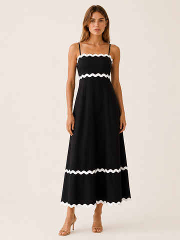 Lysandra | Scalloped Maxi Dress with Ric Rac Trim
