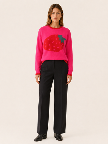 Lysithea | Crew Neck Jumper with Strawberry Detail