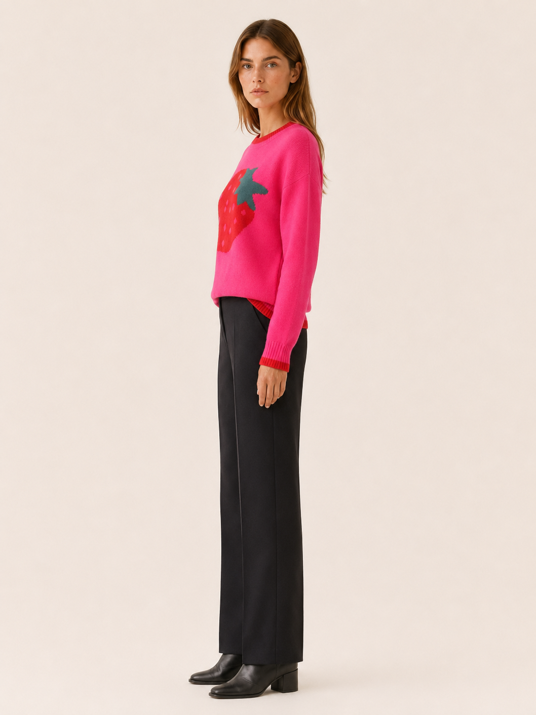 Lysithea | Crew Neck Jumper with Strawberry Detail