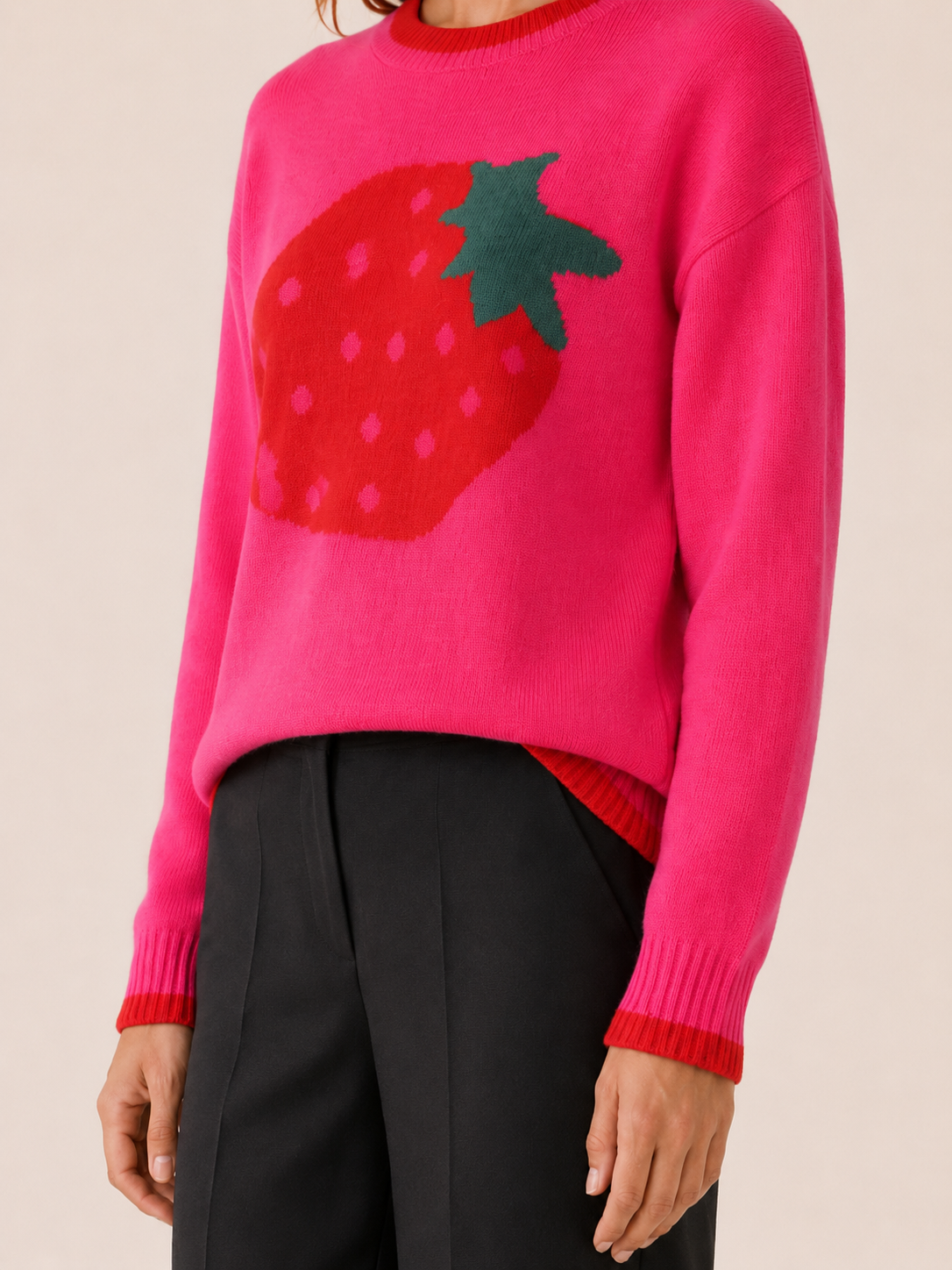 Lysithea | Crew Neck Jumper with Strawberry Detail