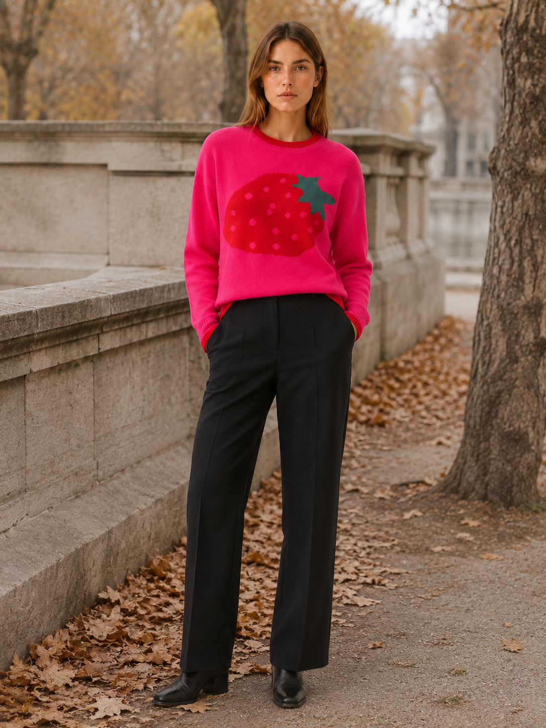 Lysithea | Crew Neck Jumper with Strawberry Detail