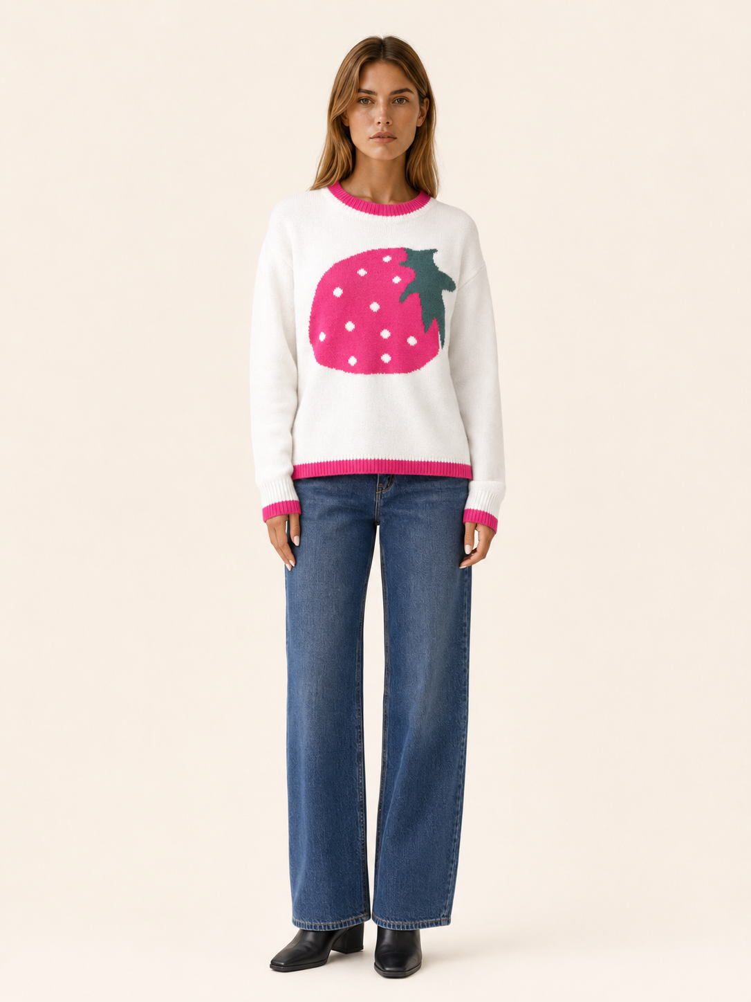 Lysithea | Crew Neck Jumper with Strawberry Detail