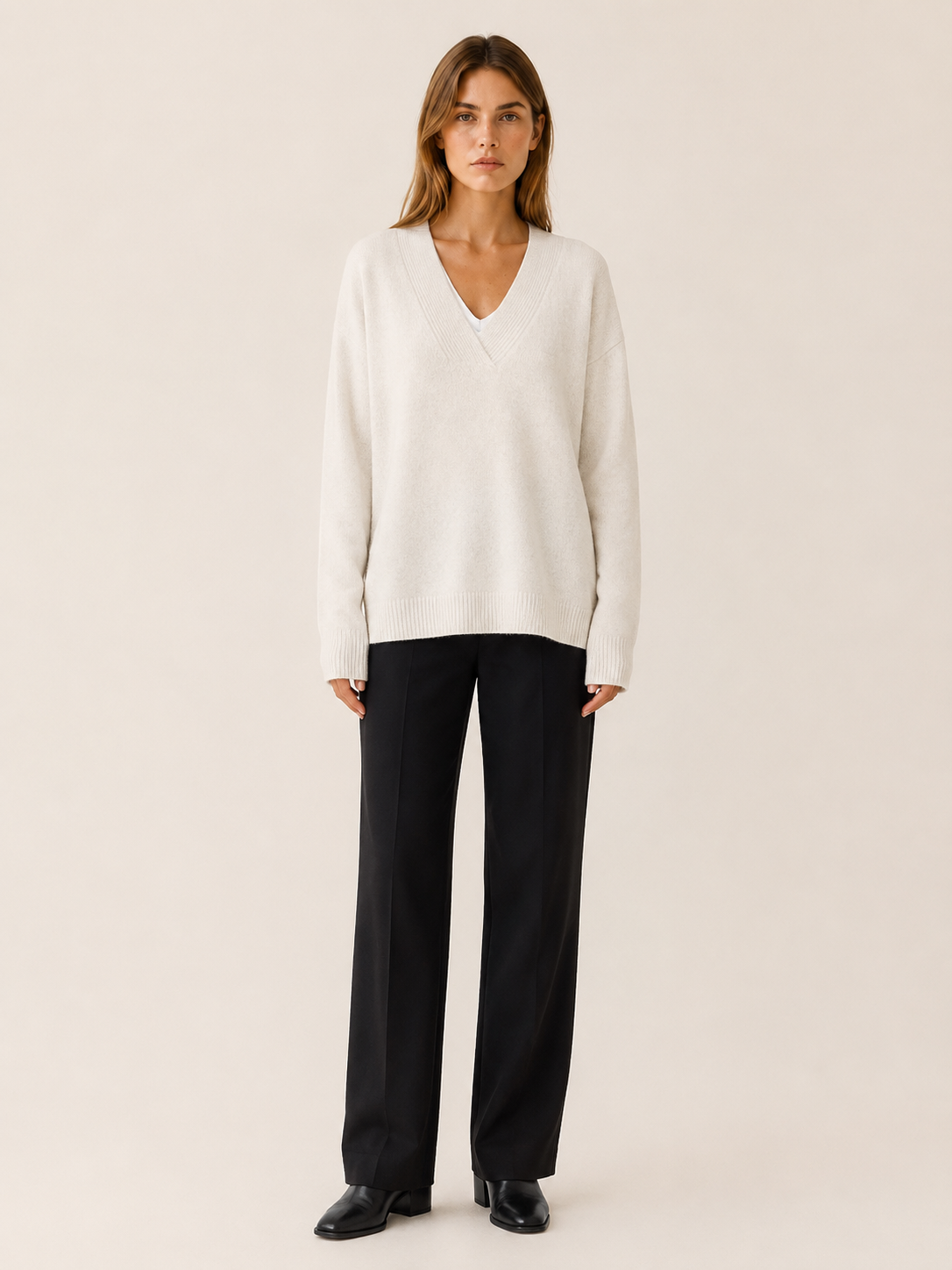 Lysoria | V Neck Jumper with Relaxed Fit and Long Sleeves