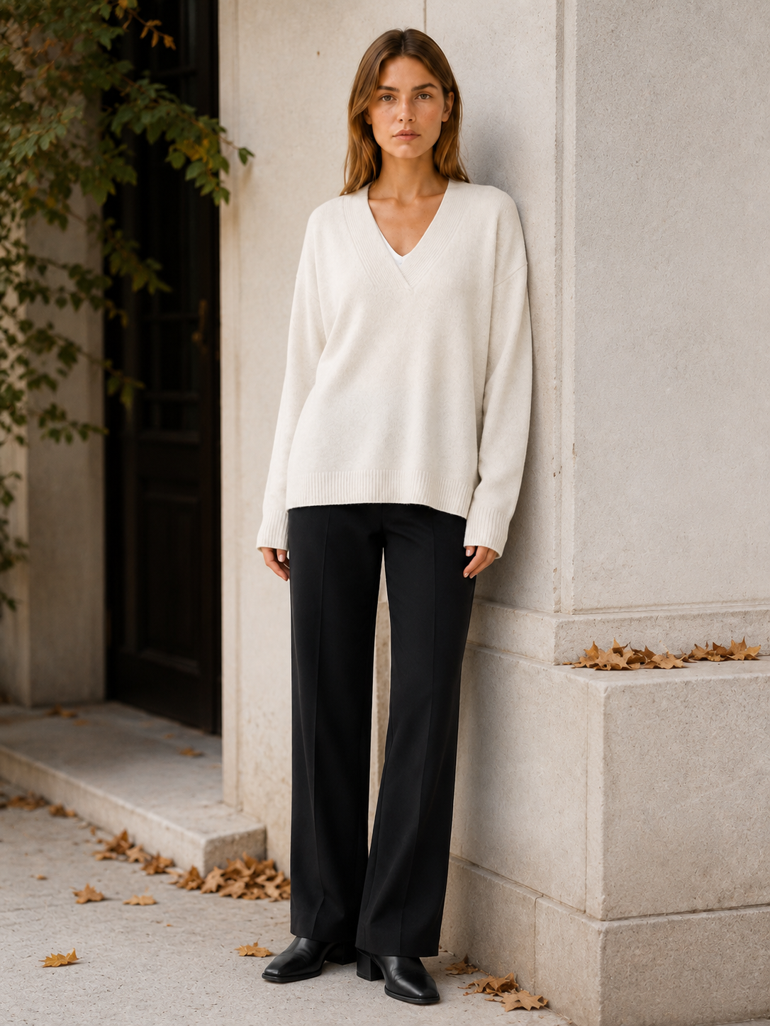 Lysoria | V Neck Jumper with Relaxed Fit and Long Sleeves