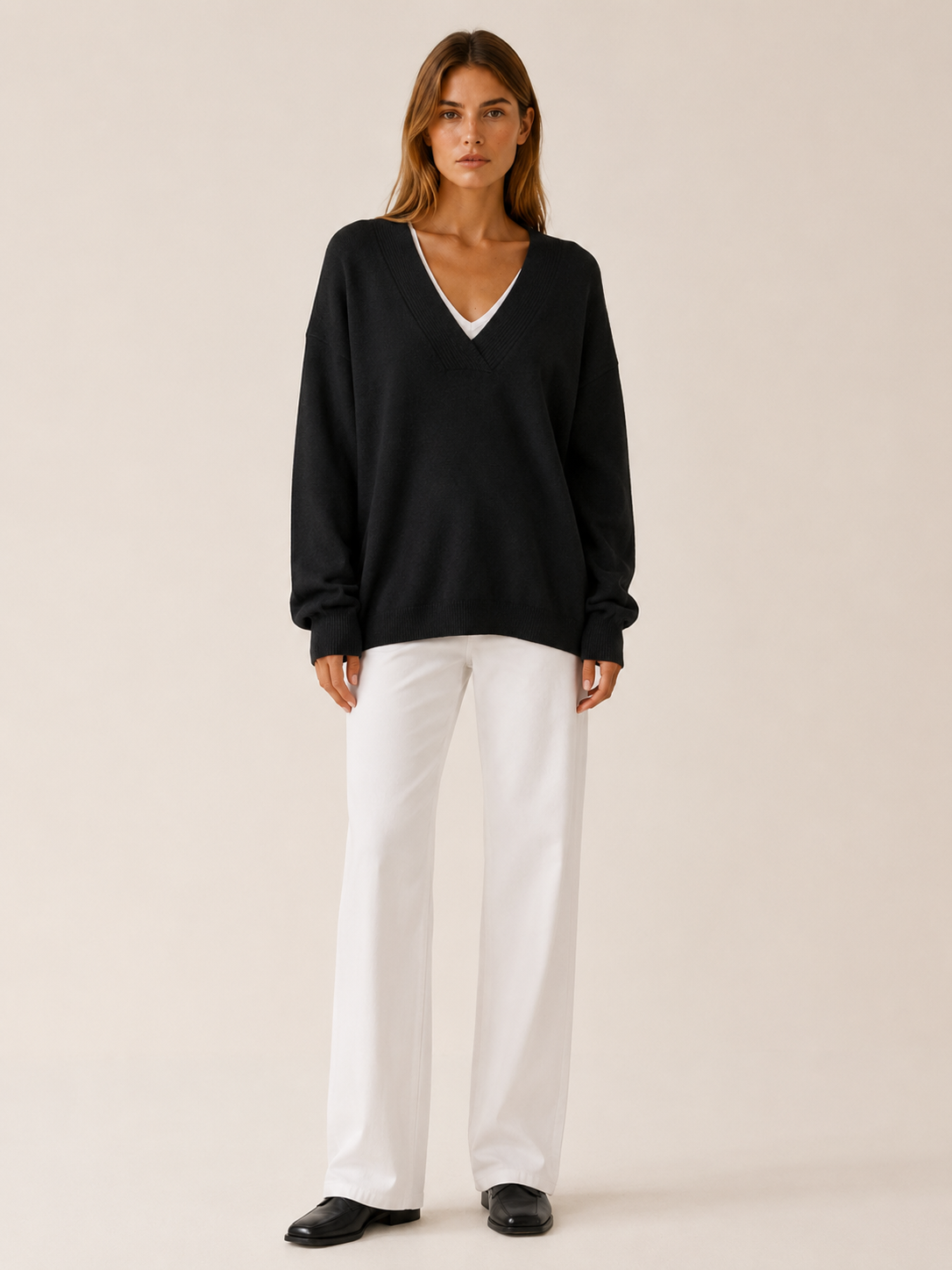 Lysoria | V Neck Jumper with Relaxed Fit and Long Sleeves