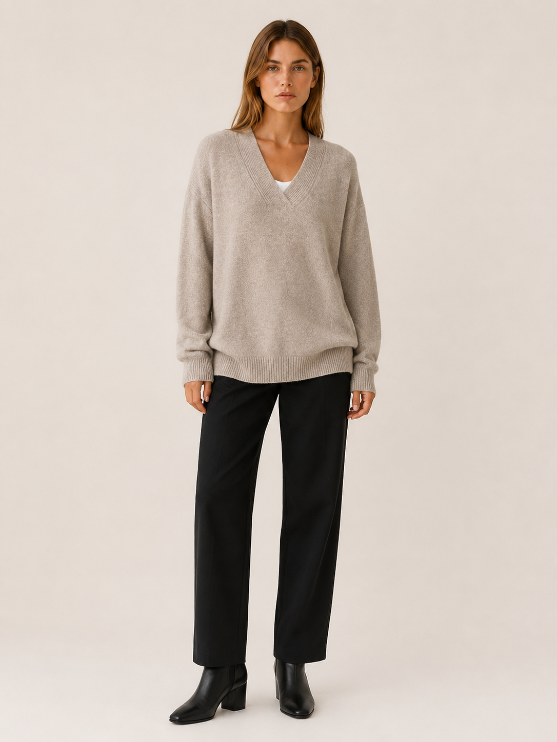 Lysoria | V Neck Jumper with Relaxed Fit and Long Sleeves