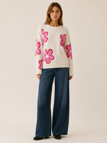 Maëlys | Crew Neck Jumper with Floral Detail