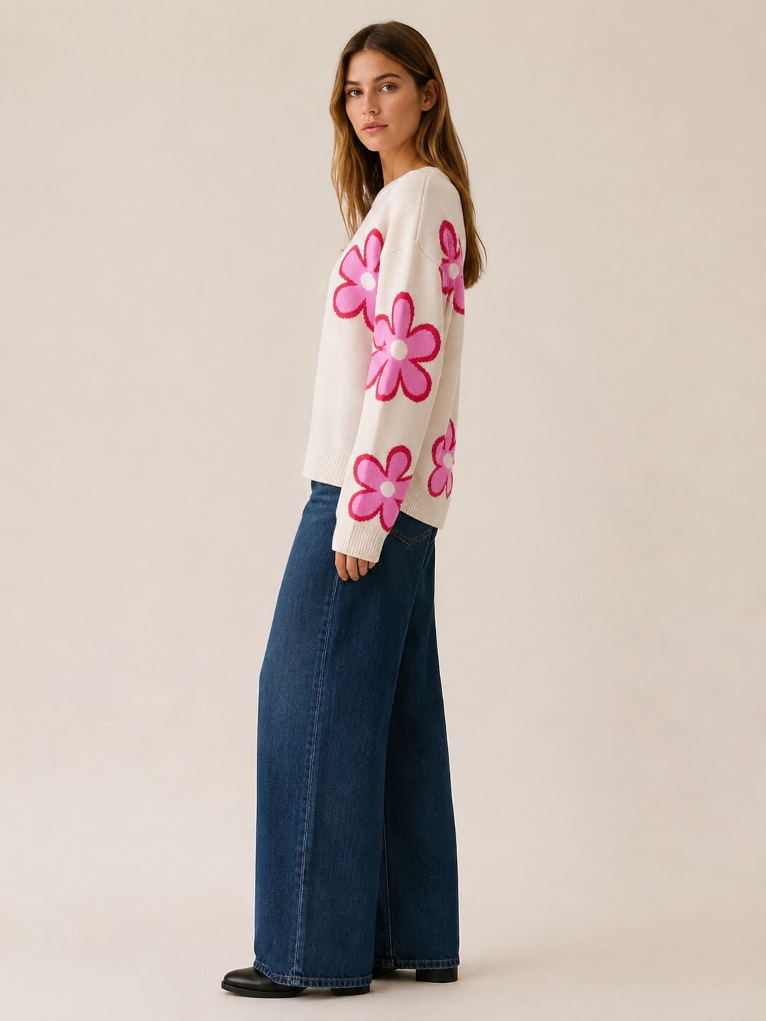 Maëlys | Crew Neck Jumper with Floral Detail