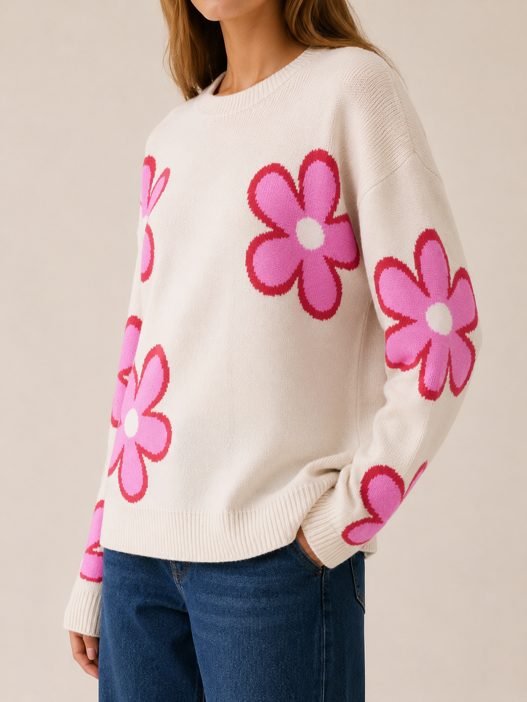 Maëlys | Crew Neck Jumper with Floral Detail