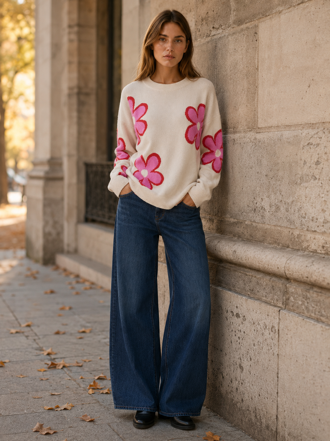 Maëlys | Crew Neck Jumper with Floral Detail