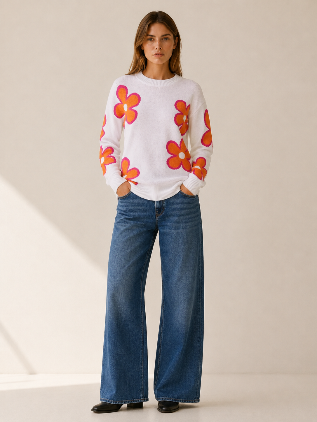 Maëlys | Crew Neck Jumper with Floral Detail
