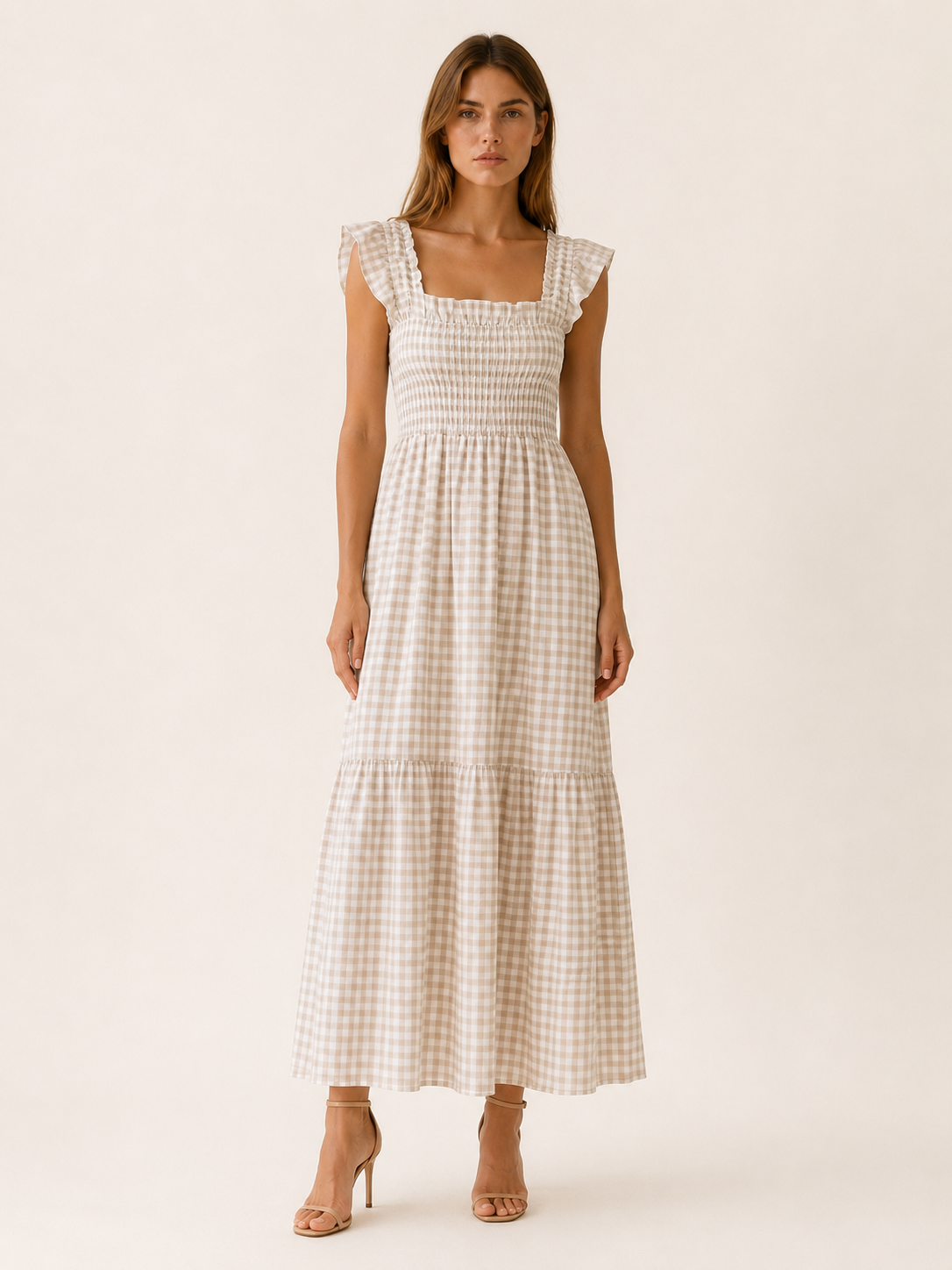 Malia | Gingham Maxi Dress with Smocked Bodice Tiered Skirt
