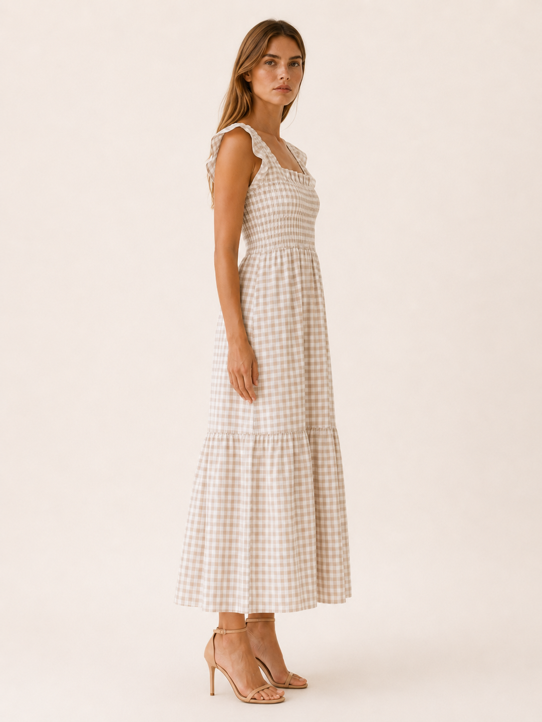 Malia | Gingham Maxi Dress with Smocked Bodice Tiered Skirt