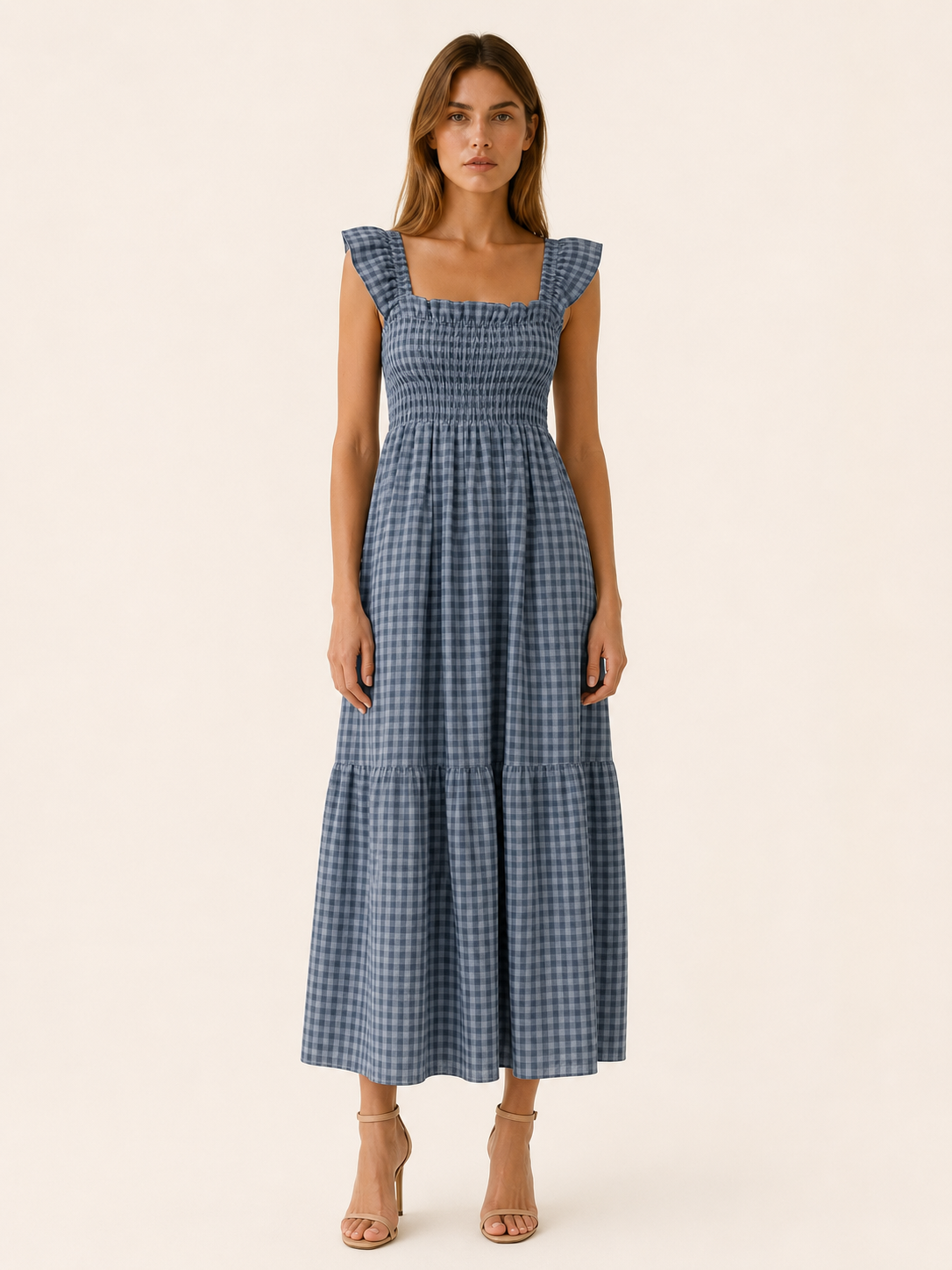 Malia | Gingham Maxi Dress with Smocked Bodice Tiered Skirt