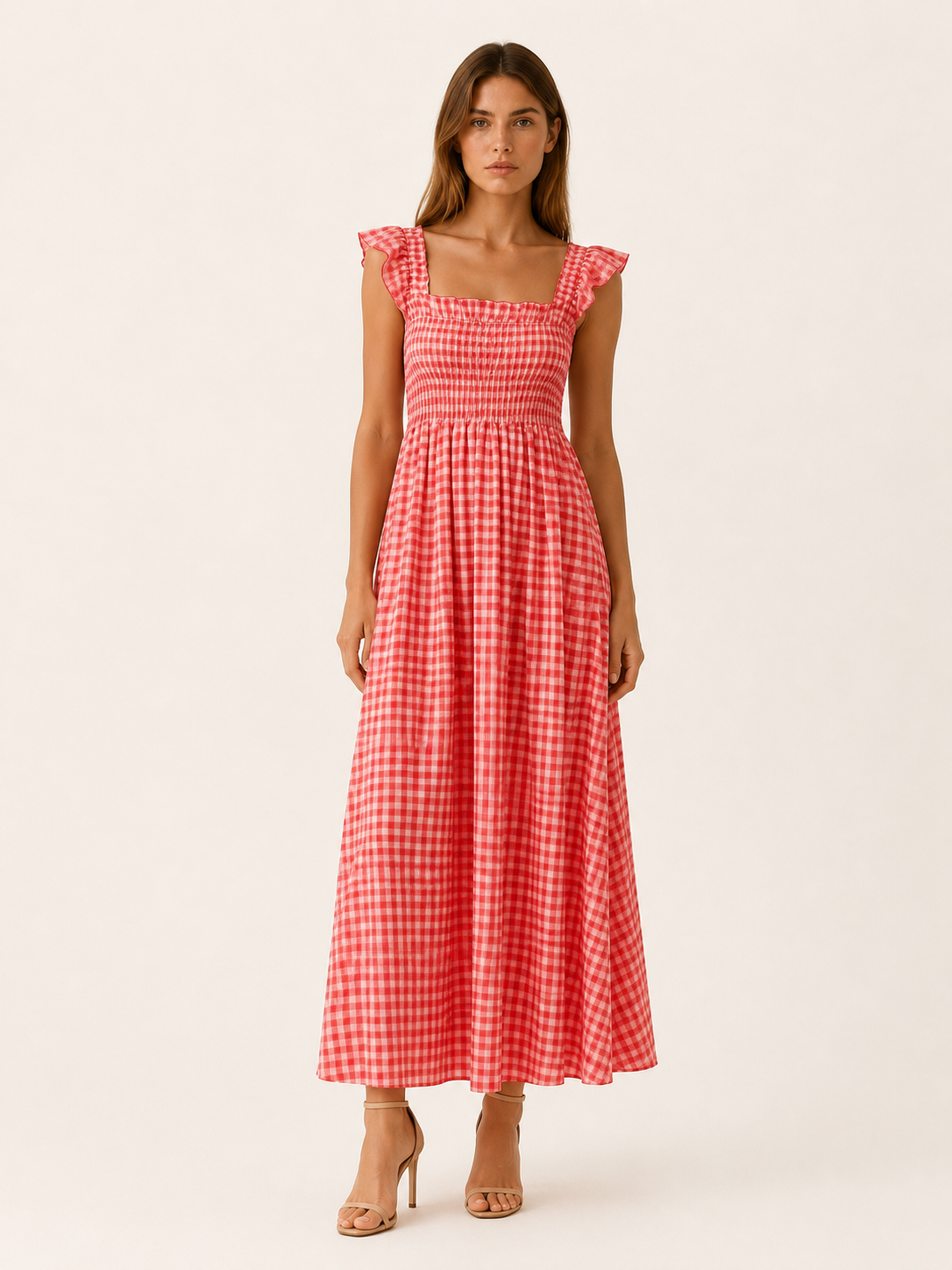 Malia | Gingham Maxi Dress with Smocked Bodice Tiered Skirt