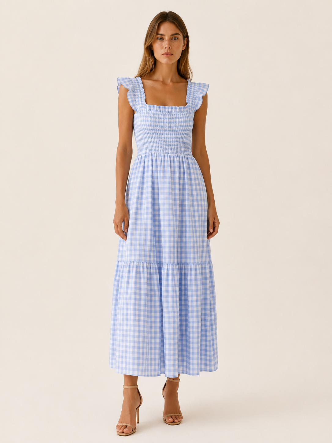 Malia | Gingham Maxi Dress with Smocked Bodice Tiered Skirt