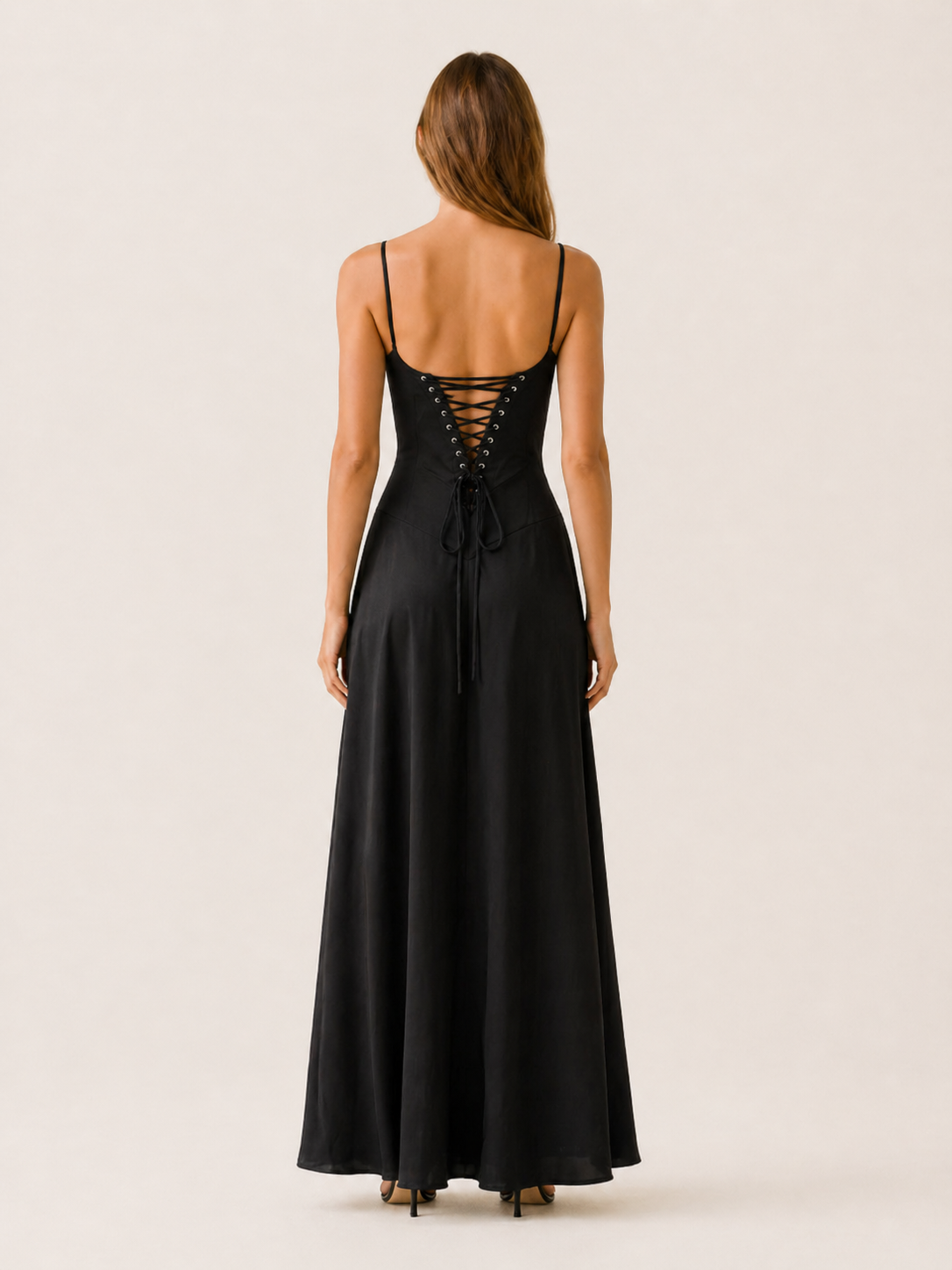 Marcella | Satin Corset Maxi Dress with Lace Up Back