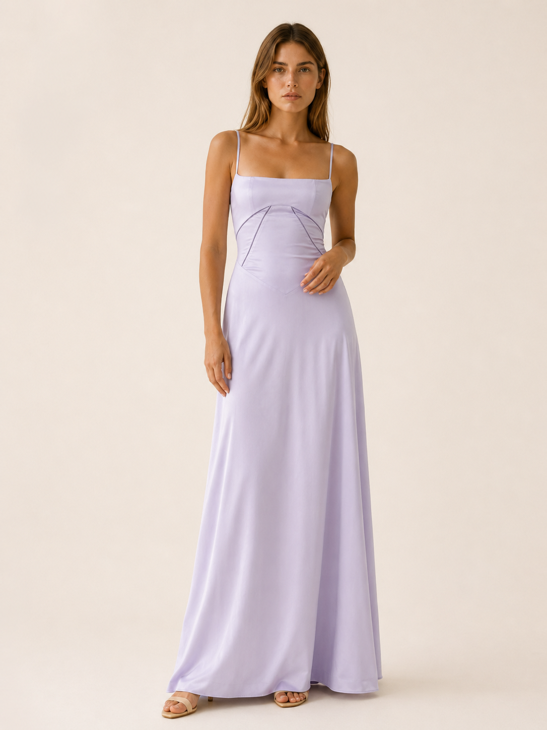 Marcella | Satin Corset Maxi Dress with Lace Up Back